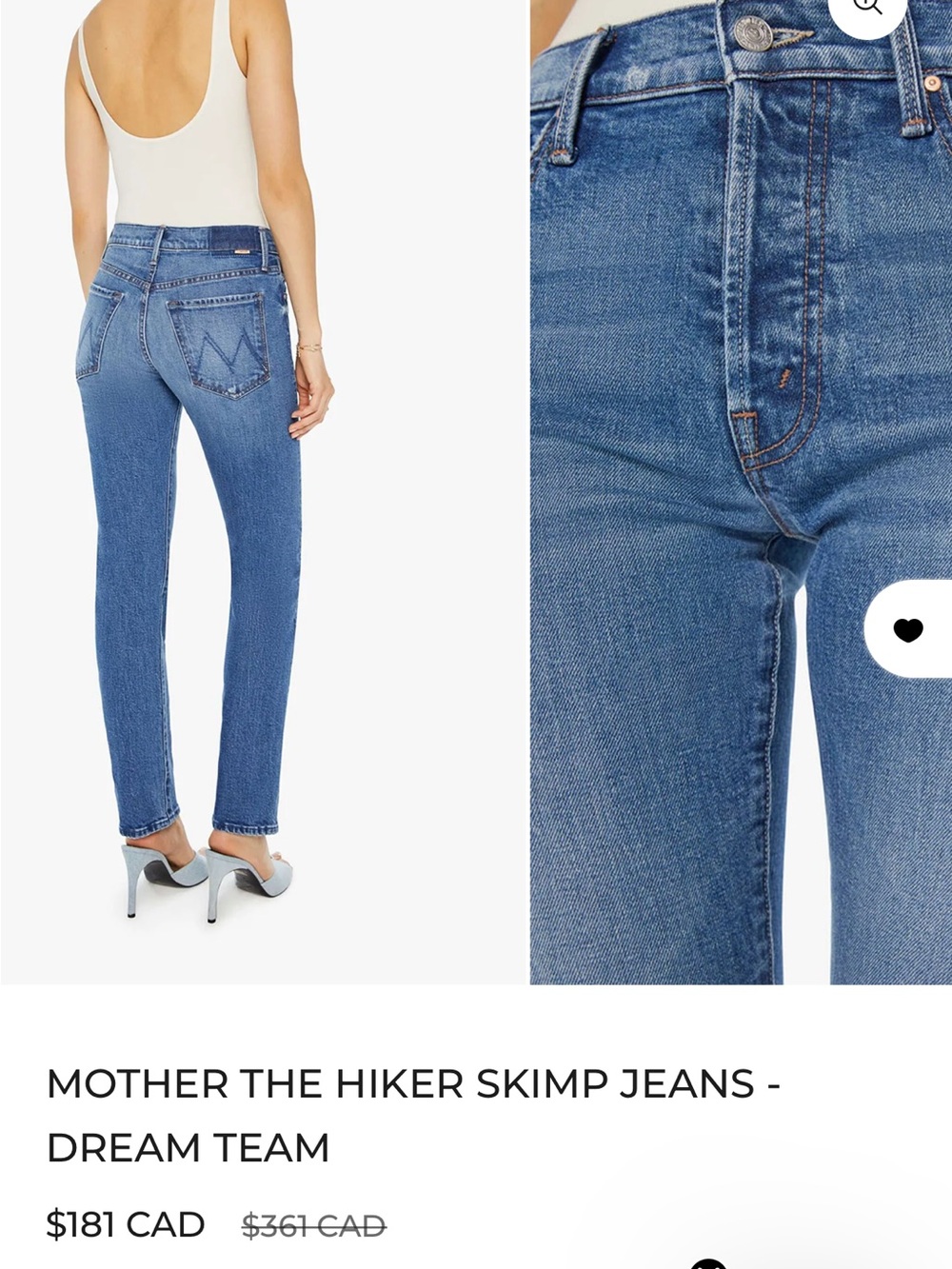MOTHER The Hiker Skimp- Sz30 in Mid Blue Wash